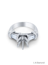 24K White Gold Baguette Cut Diamond Semi-Mount Ring (0.36 ct)
